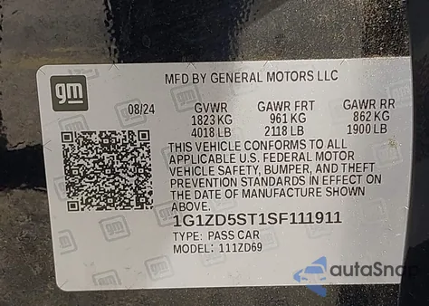 2025 Chevrolet Malibu Fwd 1Lt from USA, damaged, VIN 1G1ZD5ST1SF111911